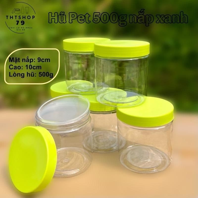 [Combo 50] Hủ PET 500g Nắp Nhựa Nhám - Màu Xanh - tặng nắp lót chống tràn - dùng để đựng mỹ phẩm