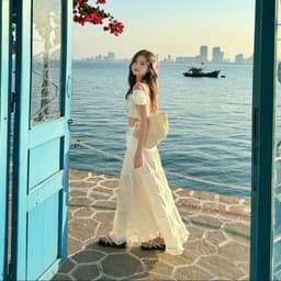 Set váy áo voan mỏng trễ vai tay bồng nhẹ thắt nơ ngực mix chân váy maxi đi biển du lịch 6