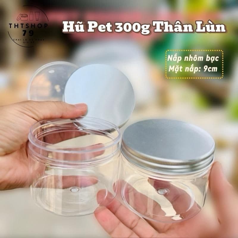 [COMBO 50] Hũ Pet 300gr lùn, nắp nhôm bạc, có nắp lót chống tràn, dùng để đựng và bảo quản mỹ phẩm