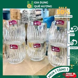 Bộ 6 Cốc Thuỷ Tinh Lượn Sóng Ly Uống Nước Chất Liệu Thủy Tinh Chịu Nhiệt Dung Tích 280ml_MC1 1