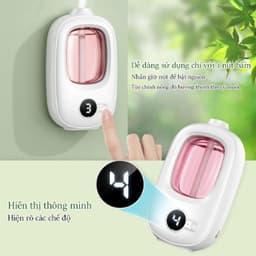 Máy xịt thơm phòng tự động mini 4 chế độ treo tường, Máy xông tinh dầu phòng ngủ pin sạc 1500mAh 6