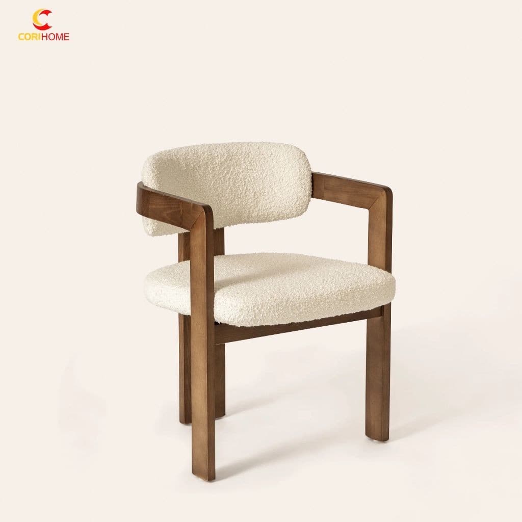 Ghế Nouveau Bằng Gỗ Nguyên Khối CORIHOME Có Mặt gồi Bọc Nệm, Tựa Lưng Và Tay Vịn Bằng Gỗ Hơi ốc