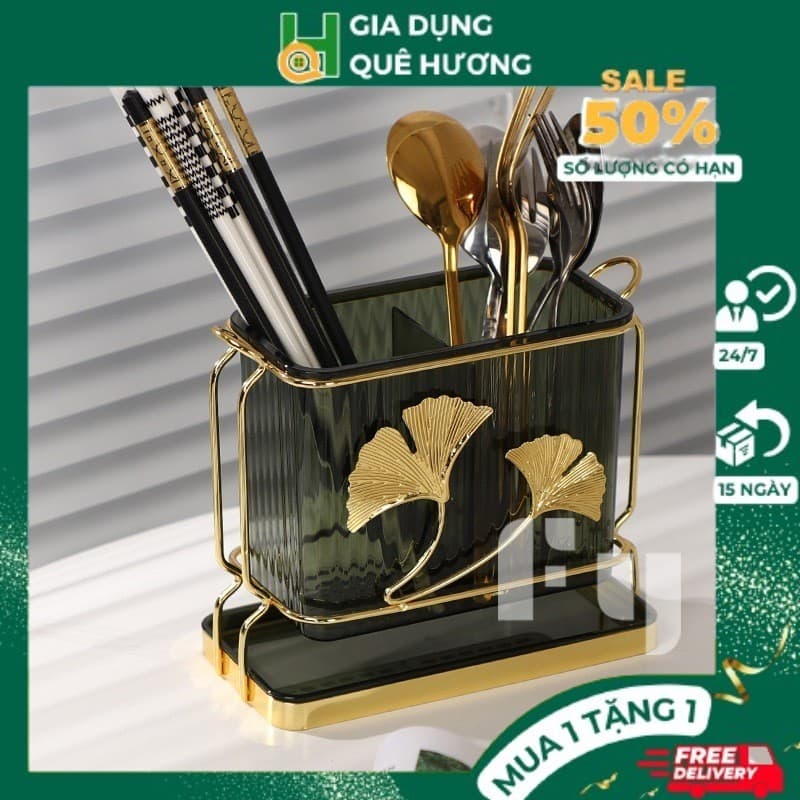 ống đũa meka phong cách bắc âu,ống đựng dao đũa 2 lá vàng đặt bàn M244