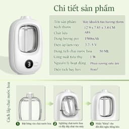 Máy xịt thơm phòng tự động mini 4 chế độ treo tường, Máy xông tinh dầu phòng ngủ pin sạc 1500mAh 8
