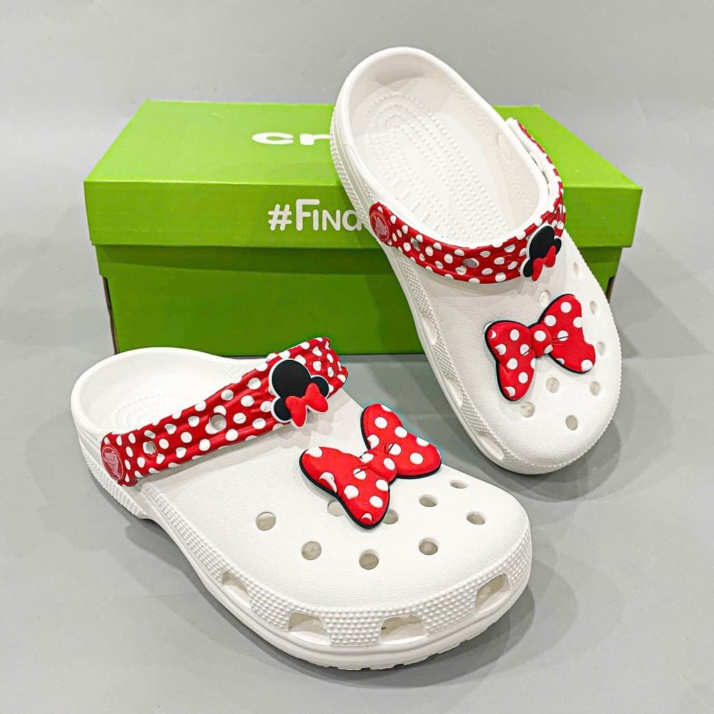 [ MOUSE CLOG ]Dép classic disney minnie mouse cho bé gái tặng kèm jibbitz nơ to y hình, dép sục chuột mickey