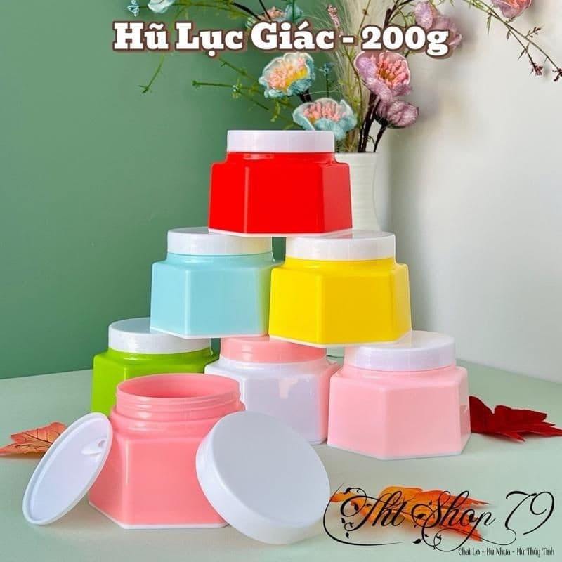 Combo 50 Hủ nhựa Lục Giác - 200gr - hủ rỗng - có nắp lót chống tràn - Đựng Kem body