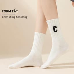 [Combo 10 Đôi] Tất Cổ Cao Nữ Họa Tiết Chữ C - Vớ Cổ Cao Nam Nữ Chất Liệu Cotton Co Giãn Thoáng Khí  Giay zep Store 3