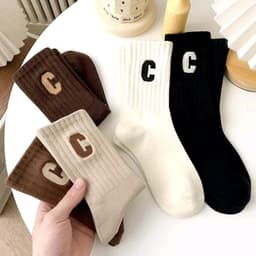 [Combo 10 Đôi] Tất Cổ Cao Nữ Họa Tiết Chữ C - Vớ Cổ Cao Nam Nữ Chất Liệu Cotton Co Giãn Thoáng Khí  Giay zep Store 1