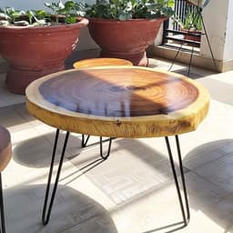 Bàn Ghế Tròn Gỗ Me Tây Kèm Chân Sắt Hairpin, Ngồi Cafe, Bàn Trà, Quán Nước, Ban Công 7