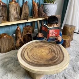 Mặt bàn tròn gỗ me tây mộc không sơn nguyên tấm gỗ thịt tự nhiên, làm bàn trà, bàn cafe - Xưởng Mộc Maido 3