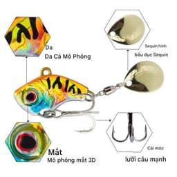 Mồi Câu Cá Giả VIB Lure Kim Loại Xoay Mắt 3D MO43 8