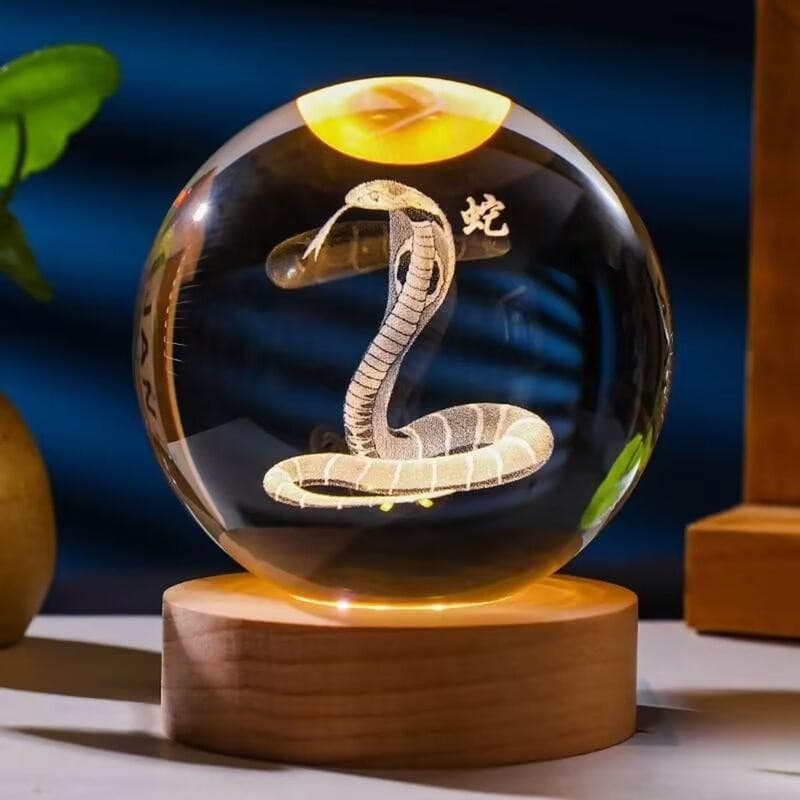 Bộ Đèn Ngủ-  Quả Cầu Pha Lê 3D Hình 12 Con Giáp, Đường Kính 6cm Trưng Bày Trang Trí Cực Đẹp