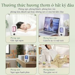 Máy xịt thơm phòng tự động mini 4 chế độ treo tường, Máy xông tinh dầu phòng ngủ pin sạc 1500mAh 4