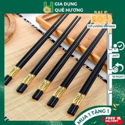 Bộ 10 đôi Đũa Mạ Vàng Hàn Quốc Nhựa Đen Nhật Cao Cấp Chống Trơn Chống Mốc Chịu Nhiệt CAO CẤP - M276 1
