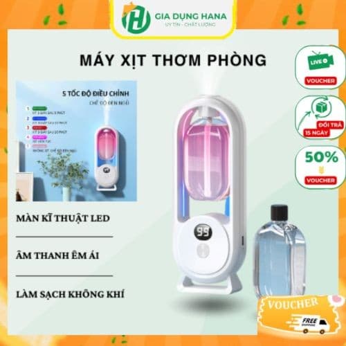 Máy xịt thơm phòng tự động khuếch tán tinh dầu siêu âm êm ái có đèn ngủ không dây decor mini tiện lợi .