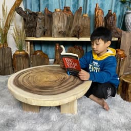 Mặt bàn tròn gỗ me tây mộc không sơn nguyên tấm gỗ thịt tự nhiên, làm bàn trà, bàn cafe - Xưởng Mộc Maido 1