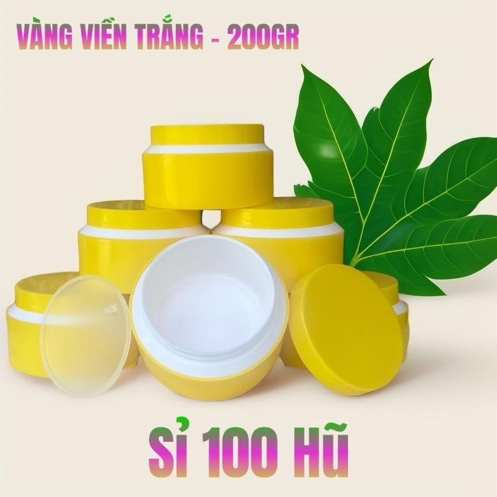 Giá Sỉ 100 Hủ Thân Vàng Viền Trắng - Hủ Nhựa Rỗng - 200gr - Có Nắp Lót Chống Tràn - Hủ đựng Kem Body - Đựng Kem Body.