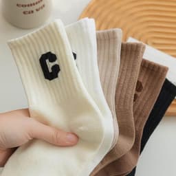[Combo 10 Đôi] Tất Cổ Cao Nữ Họa Tiết Chữ C - Vớ Cổ Cao Nam Nữ Chất Liệu Cotton Co Giãn Thoáng Khí  Giay zep Store 5