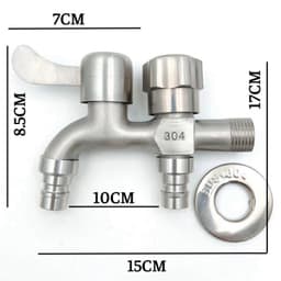Vòi nước inox 304 chia 2 đầu ra độc lập, hoàn hảo cho máy giặt với 2 cổng xả tiện lợi. 2