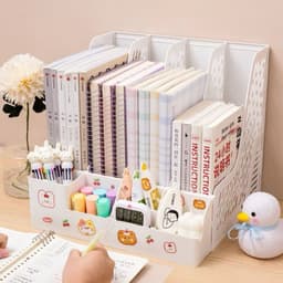 [Tặng Sticker] Giá Để Tài Liệu,  4 Ngăn, 2 tầng. Kệ Nhựa Đựng Sách Decor Bàn Học. Đựng bút 5