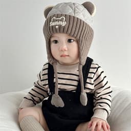 Mũ Len SUNNY Cho Bé Bịt Tai Dệt Kim Đính Gấu Tai Bông Giữ Ấm Mùa Đông Dùng Cho Bé 6–24 Tháng 4