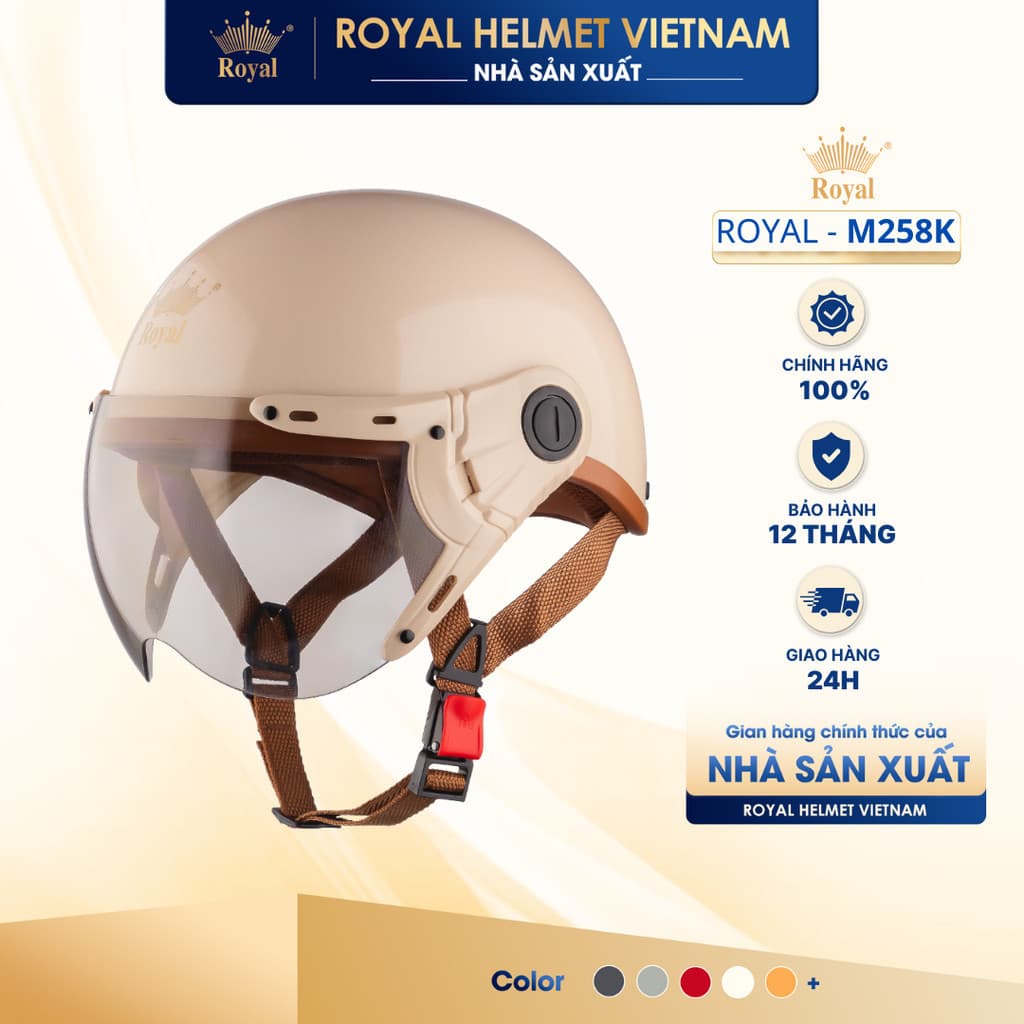 [NHÀ SẢN XUẤT] Mũ Bảo Hiểm 1/2 Nữa Đầu Royal M258 Kính Trà, M258K Nón Bảo Hiểm Sơn Thời Trang Nam Nữ