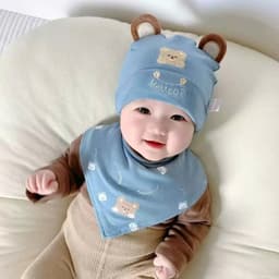 Set Khăn Mũ Kèm Yếm Cao Cấp Cho Bé 1–12 Tháng (38–46cm), Khăn Yếm Mềm Mại, Giữ Ấm, Nhiều Màu 9