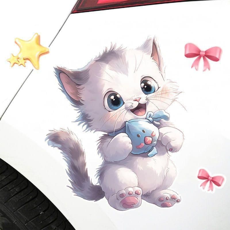 Miếng Dán Xe Hơi Hình Mèo Hoạt Hình Chống Trầy Xước, Trang Trí Độc Đáo cho Xe Ô Tô