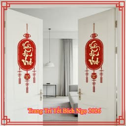 MIỄN SHIP Liễn đỏ bầu dục trang trí tết 2026,Liễn Treo Tết Bình An,Dải Treo Đỏ May Mắn Tặng Kèm Móc Treo Tường 4