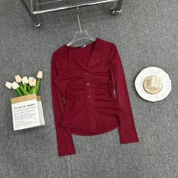 Áo Thun Nữ Tay Dài Cổ Bẻ Bigsize ESHOP Áo Thun Thiết Kế Cài Nút Thun Gân Tăm Co Giãn Thoải Mái MS535 9