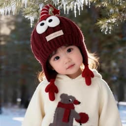 Mũ Len Cho Bé 1-6 Tuổi Mũ Beanie Mắt To Dễ Thương Mũ Len Chóp Nhọn Lót Nhung Ấm Mùa Đông Hàn Quốc 3