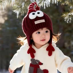 Mũ Len Cho Bé 1-6 Tuổi Mũ Beanie Mắt To Dễ Thương Mũ Len Chóp Nhọn Lót Nhung Ấm Mùa Đông Hàn Quốc 2