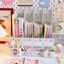 [Tặng Sticker] Giá Để Tài Liệu,  4 Ngăn, 2 tầng. Kệ Nhựa Đựng Sách Decor Bàn Học. Đựng bút 4