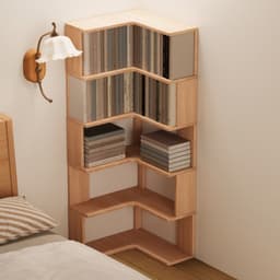 Kệ sách góc bằng gỗ tự nhiên, tủ sách đặt tường, kệ góc để đồ dạng đứng, nhiều tầng, tiện lợi cất giữ 5