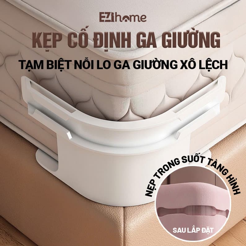 Kẹp Cố Định Ga Giường Trong Suốt Vô Hình – Kẹp Góc Ga Chống Trượt, Giữ Ga Phẳng Lì – Set 4 Cái EZihome
