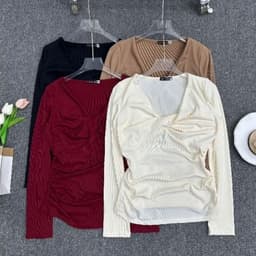 Áo Thun Nữ Tay Dài Nữ Big Size Thiết Kế Kiểu Xoắn Ngực LIMO Áo Thun Chất Thun Tăm Mềm Mịn MS085TD 4