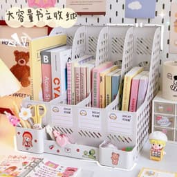 [Tặng Sticker] Giá Để Tài Liệu,  4 Ngăn, 2 tầng. Kệ Nhựa Đựng Sách Decor Bàn Học. Đựng bút 8
