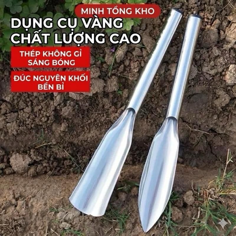 Bộ Xẻng Làm Vườn Inox Mũi Tròn & Nhọn - Dụng Cụ Trồng Cây Xới Đất Bền Chắc Không Gỉ