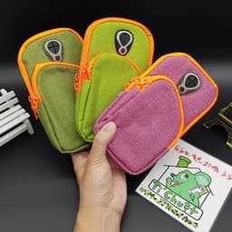 [Vải Jean Nỉ] Bao Túi Đeo Tay 2 Ngăn Đựng Điện Thoại Tập GYM Thể Thao Chạy Bộ Có Khe Cắm Gắn Tai Nghe Dây 3