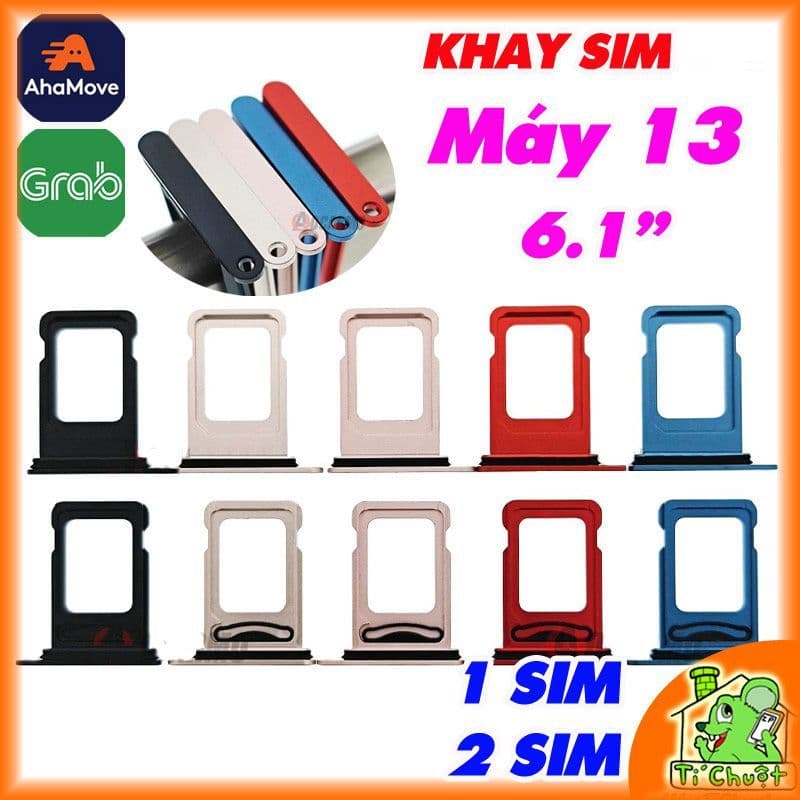 Khay Đựng Sim Thay Thế cho iPhone 13 iP13 6.1" bản 1 SIM/2 SIM Loại có Ron Chống Nước & Lẫy Giữ Sim như ZIN