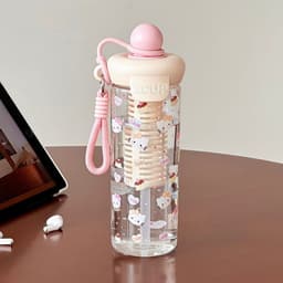 [ Hot Tặng Túi ]Bình đựng nước Xcup trong suốt Kèm Ống Hút Silicone Và Quai Xách bình nhựa Lucky 600ml có lõi lọc trà 9