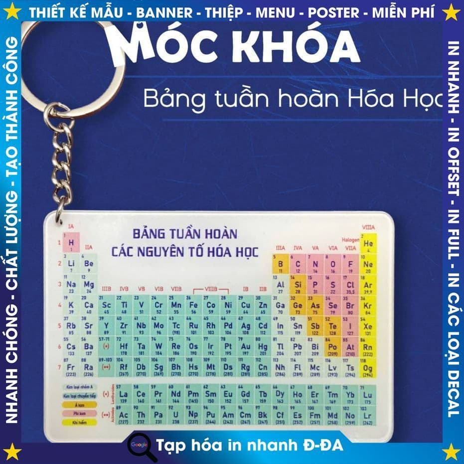 Móc Khóa - Bảng tuần hoàn hóa học (theo chương trình mới) - Chất liệu thẻ nhựa dầy 4 lớp