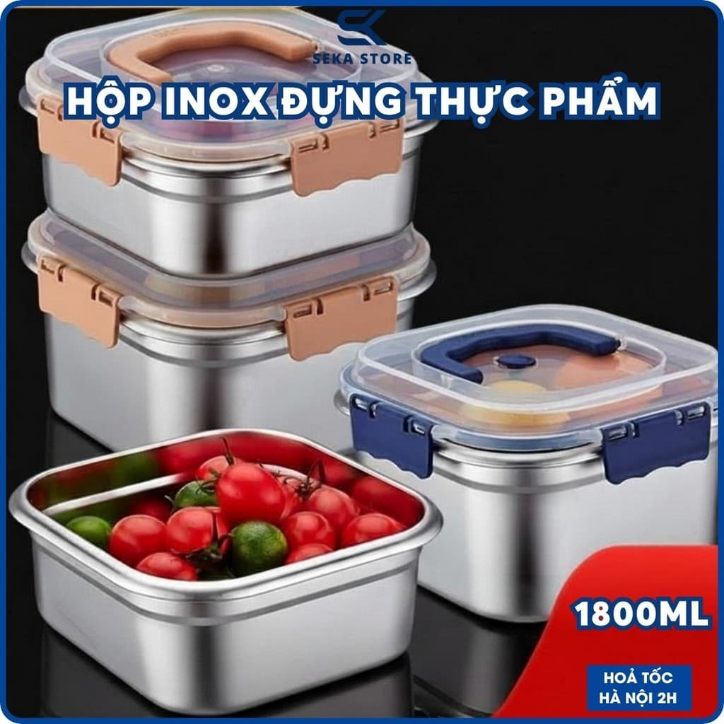 Hộp Inox Đựng Thực Phẩm An Toàn Có Nắp Đậy Chống Tràn, Hộp Đựng Inox Giữ Tươi Thức Ăn
