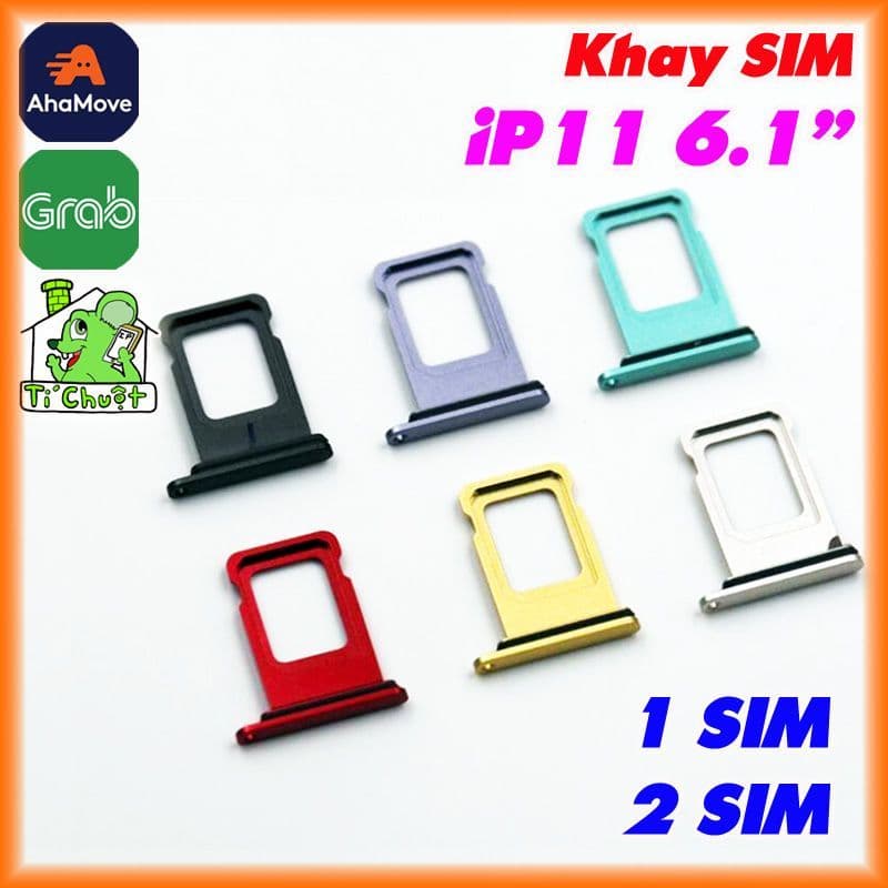 Khay Đựng Sim Thay Thế cho iPhone 11 iP11 bản 1 SIM/2 SIM Loại có Ron Chống Nước & Lẫy Giữ Sim như ZIN