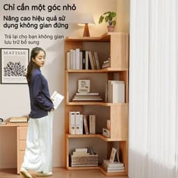 Kệ sách góc bằng gỗ tự nhiên, tủ sách đặt tường, kệ góc để đồ dạng đứng, nhiều tầng, tiện lợi cất giữ 8
