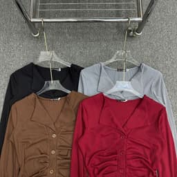 Áo Thun Nữ Tay Dài Cổ Bẻ Bigsize ESHOP Áo Thun Thiết Kế Cài Nút Thun Gân Tăm Co Giãn Thoải Mái MS535 7
