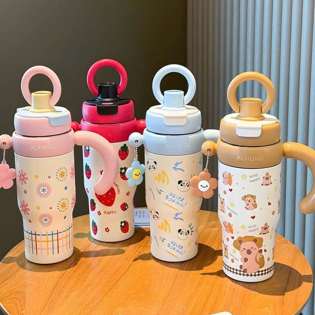 Cốc Giữ Nhiệt ALXIONG 800ml Inox 304 Cao Cấp - Ly Giữ Nhiệt Có Lõi Lọc Trà & Quai Xách Chống Tràn Cute