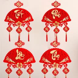 [TẾT 2027] Khánh Quạt Nhung Khắc Chữ Tết - Phúc - Lộc - Thọ, Mẫu Mới 3 Tua, Treo Nhà Phong Thủy, Decor Tết May Mắn 2