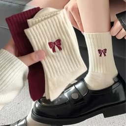Set 10 Đôi Vớ Tất Unisex, Vớ Tất Cổ Cao Hoạ Tiết Nơ Và Sọc Màu Đỏ Nhiều Kiểu Chất Cotton Babylove.store 7