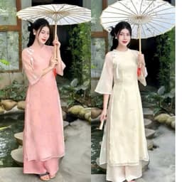 Set áo dài cách tân tơ thêu hoa 4 tà gài nút tàu đính charm tay lửng phối quần suông lụa latin xinh xắn hottrend 2026 1